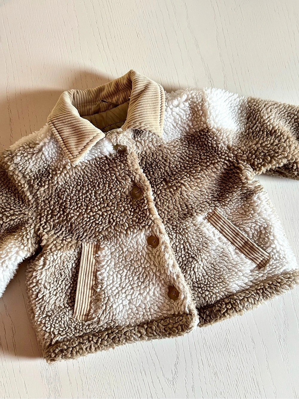 ZARA Color Block Teddy Jacket Brown & Cream Like New